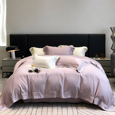 Luxury White Purple Europe Embroidered 1200TC Lyocell Cotton Brushed Fabric Duvet Cover Bedding Set